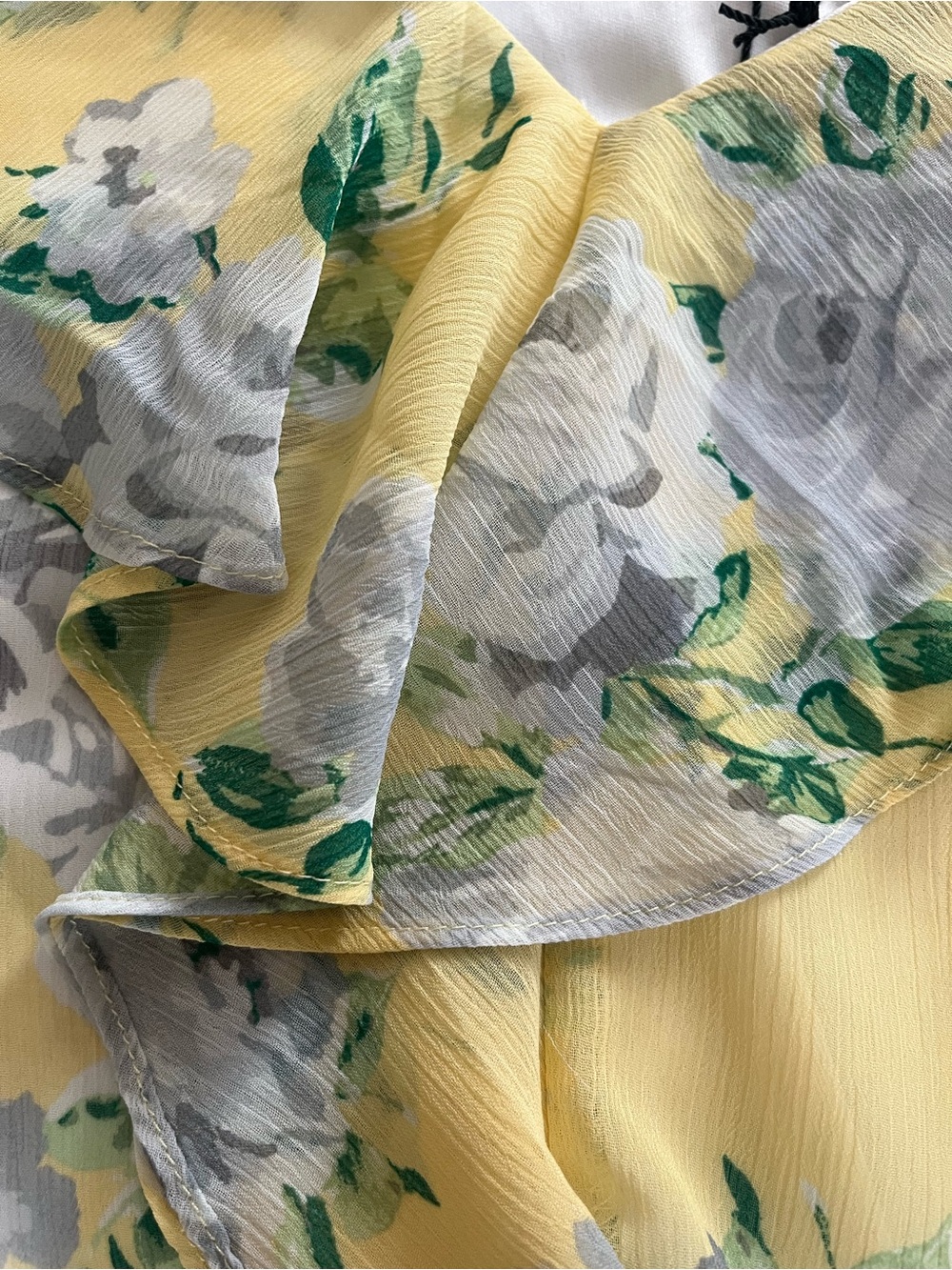 Jones & Co Light Yellow Floral Ruffle V-Neck Blouse Short Sleeve Size 3X - Picture 7 of 15